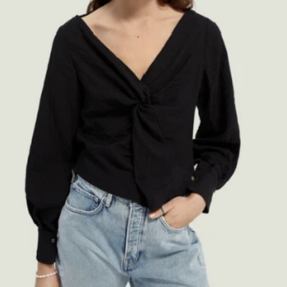Scotch & Soda Black V-neck Knotted Blouse Top Sz S
